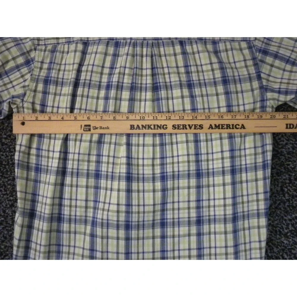 L.L. Bean‎ Shirt Mens S Green Blue Plaid Button Up Short Sleeve Camp Outdoor